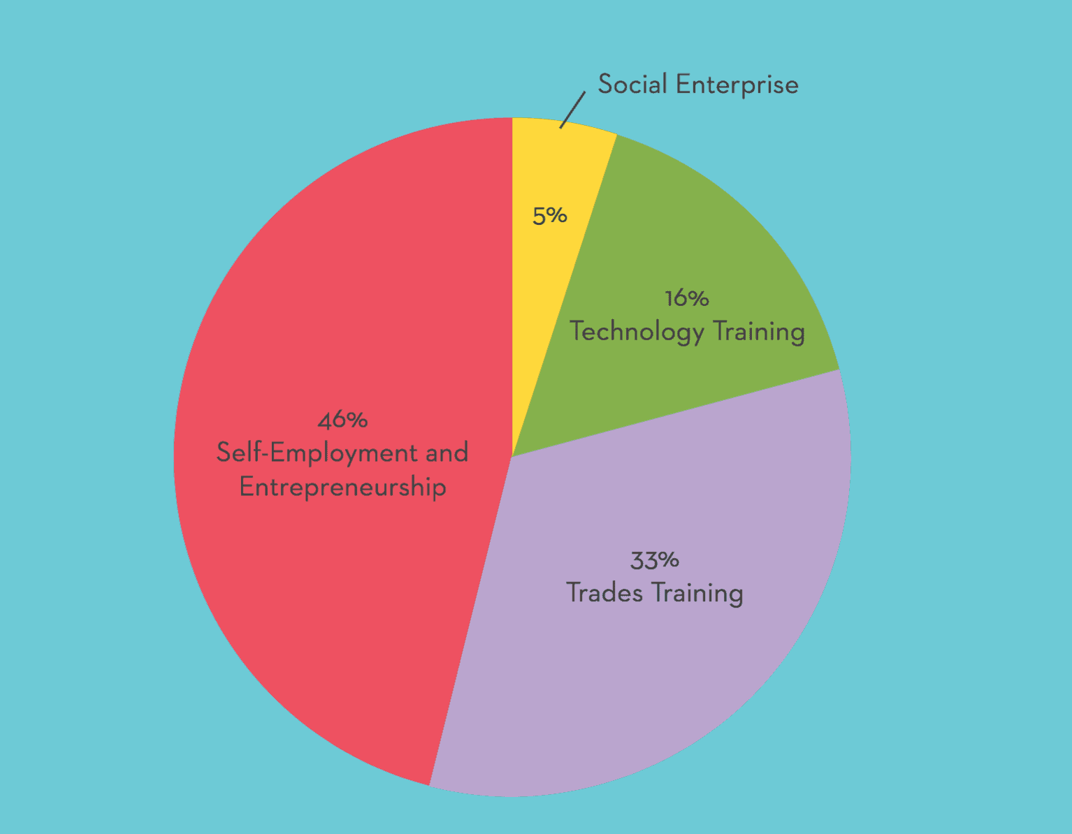 Pie chart showing percentage of funding and program types