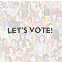 Background of diverse women with words "Let's vote"