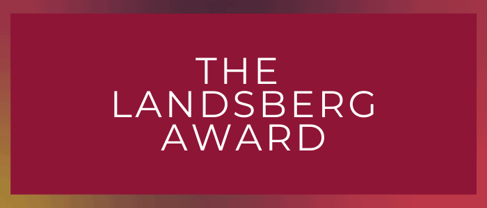 The Landsberg award logo in dark red for use on the landberg award page