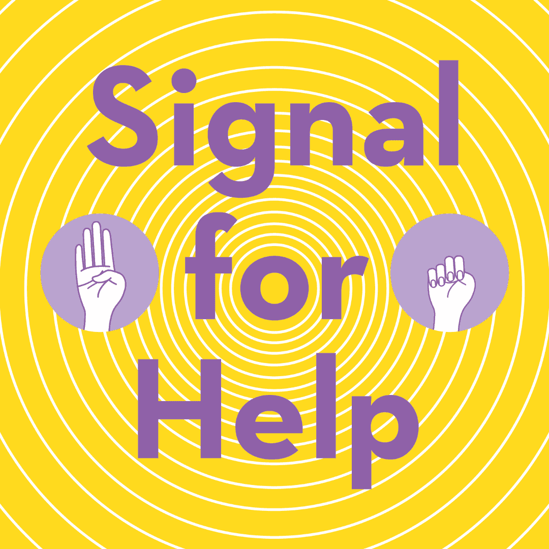 Purple and yellow, Signal for Help podcast graphic