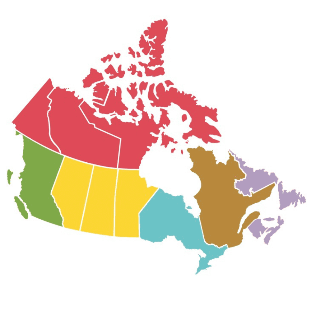 Map showing regions of Canada