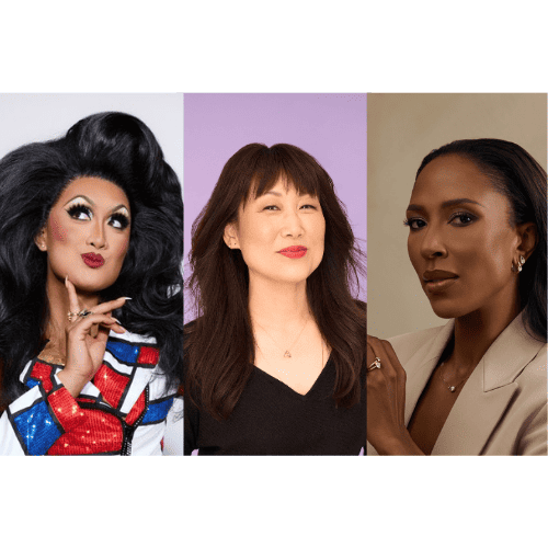 Image visual: Collage of headshots featuring the 2024 Feminist Creator Prize judges: Kyne Santos, Hannah Sung, and Sasha Exeter.