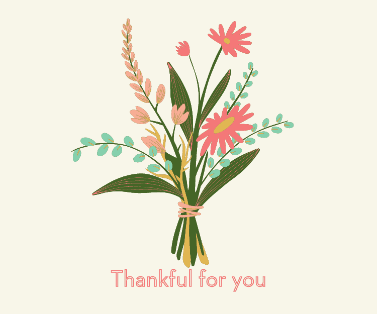 Mother's Day card image featuring bouquet of flowers and the words "Thankful for You"