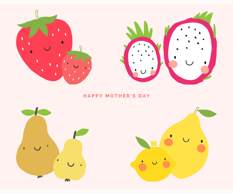 Mother's Day card featuring illustrations of fruit and the message Happy Mother's Day