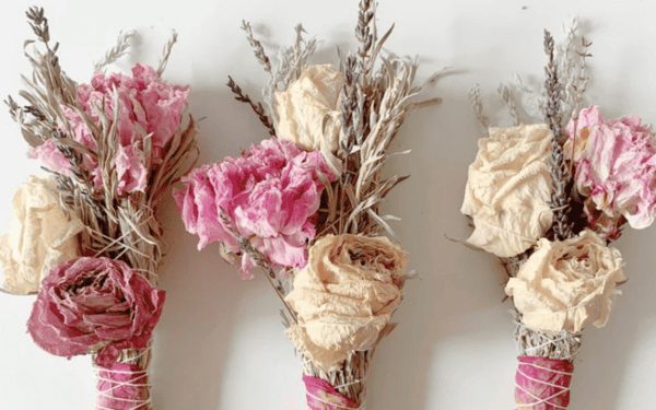 Three bouquets of dried flowers